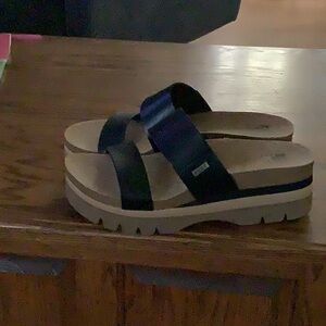 Platform Slide Sandals in Black and Cream